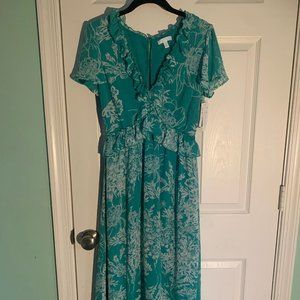 Abound Green Short Sleeve Floral Ruffled Maxi Dress Women's Size XS  NWT